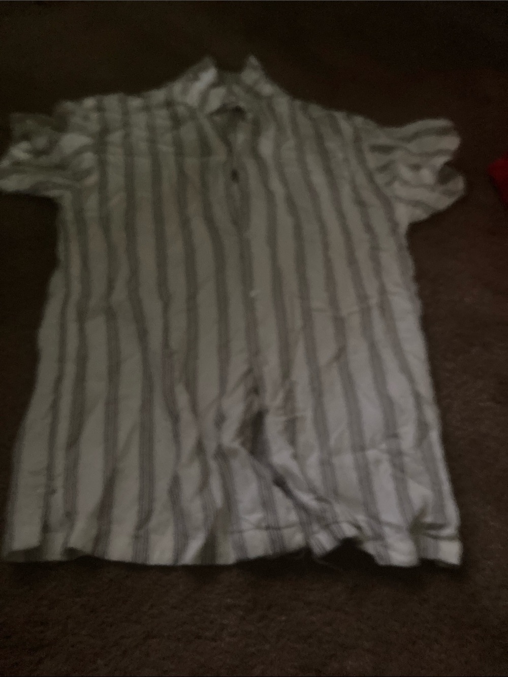 No Boundaries White Short-Sleeve Button-Up with Gray Stripes